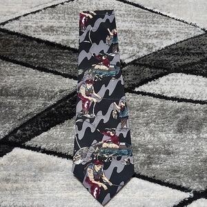 VINTAGE AMERICAN SPORTS FISHING SCENE OUTDOOR NECK TIE